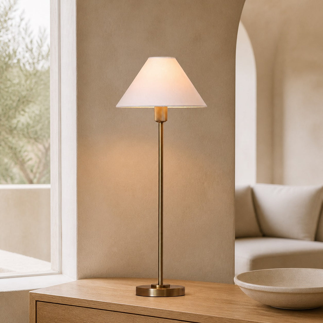 Diora Table & Floor Lamps - Linen Shade Modern Linear Style Sophisticated Accent