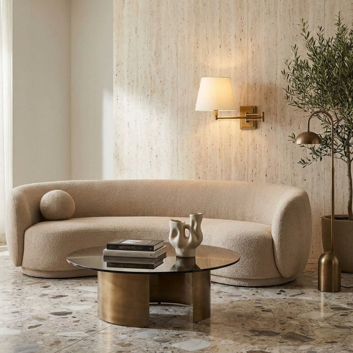 Arcuma Modern Adjustable Arm Wall Sconce with Linen Shade - Contemporary Metal Lighting for Living Room