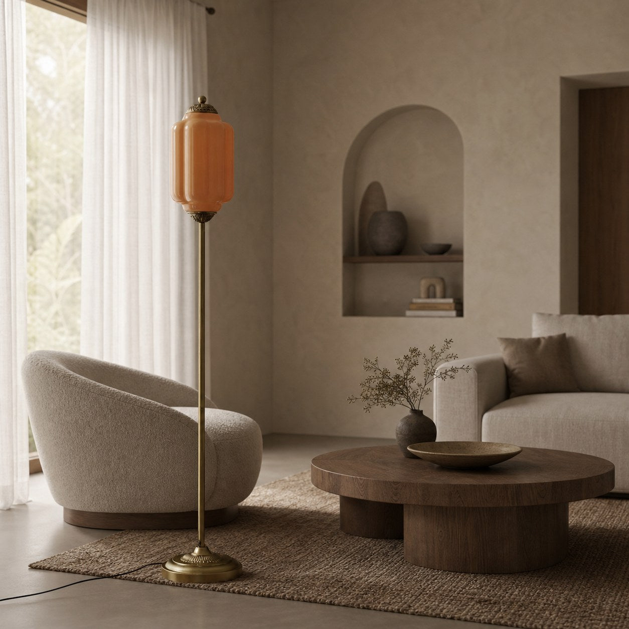 Eloise Textured Glass Pumpkin-Inspired Floor Lamp - Organic Artistry and Retro Style for Living Rooms