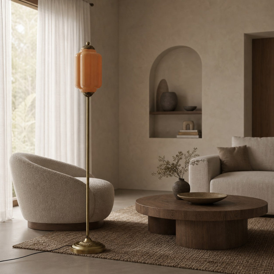 Eloise Textured Glass Pumpkin-Inspired Floor Lamp - Organic Artistry and Retro Style for Living Rooms