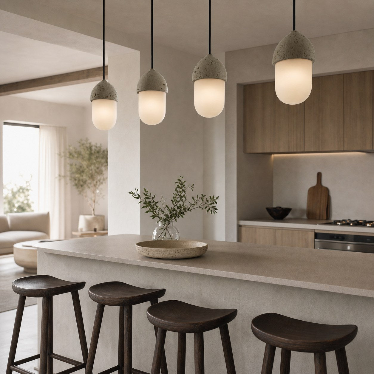 Orbaltis Modern Orb Cluster Pendant - Natural Stone and Glass Hanging Lamp for Living or Kitchen