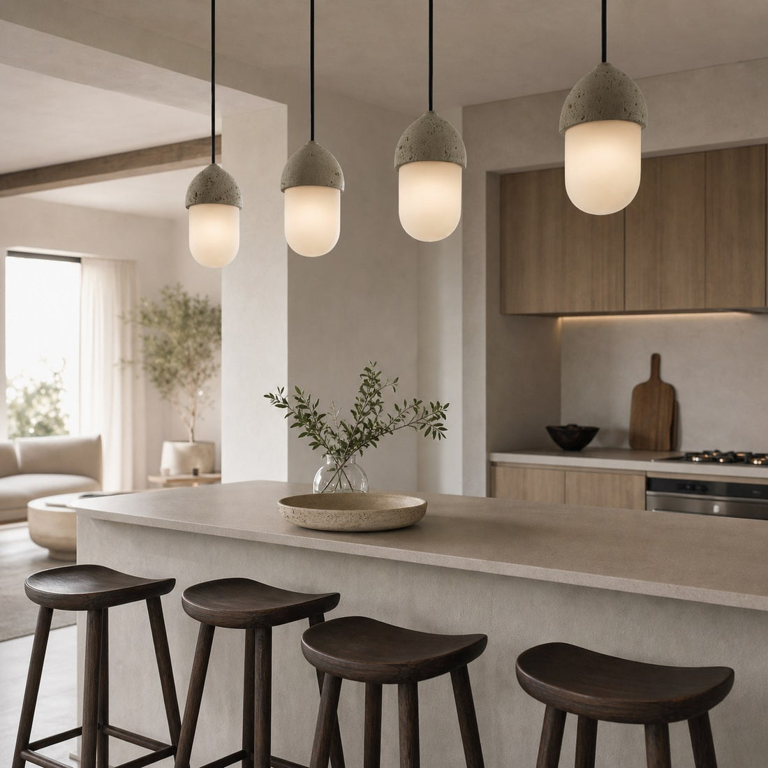 Orbaltis Modern Orb Cluster Pendant - Natural Stone and Glass Hanging Lamp for Living or Kitchen