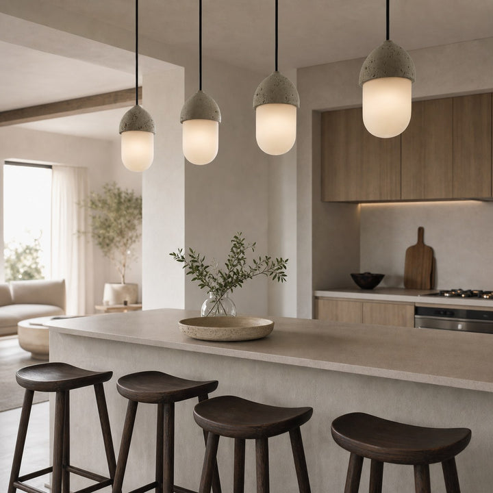 Orbaltis Modern Orb Cluster Pendant - Natural Stone and Glass Hanging Lamp for Living or Kitchen