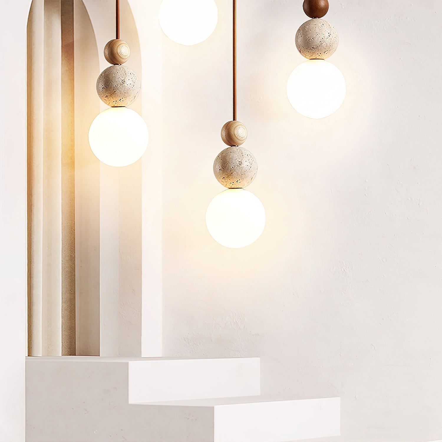 Modern Travertine Stone Globe Pendant Lamp