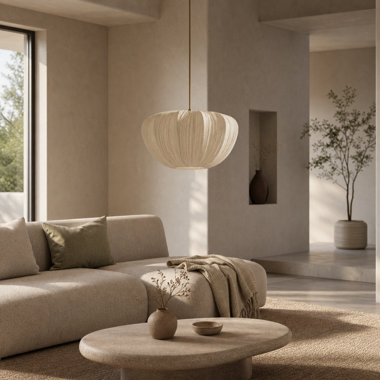 Linbron Pendant – Soft Linen Shade and Curved Frame Modern Light for Dining Room
