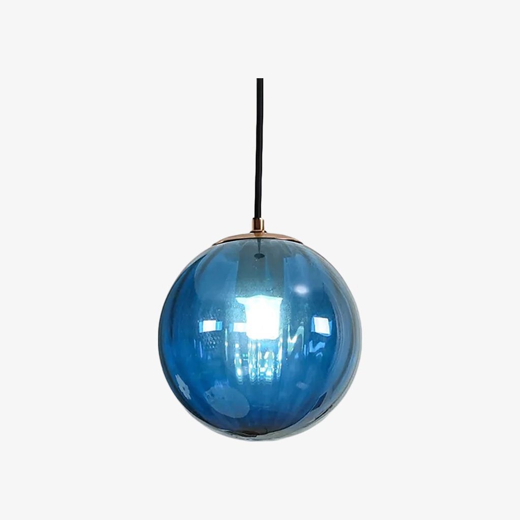 Lunorie Iron Metal Glass Globe Pendant Light - Sculpted Adjustable Pendant for Dining Spaces