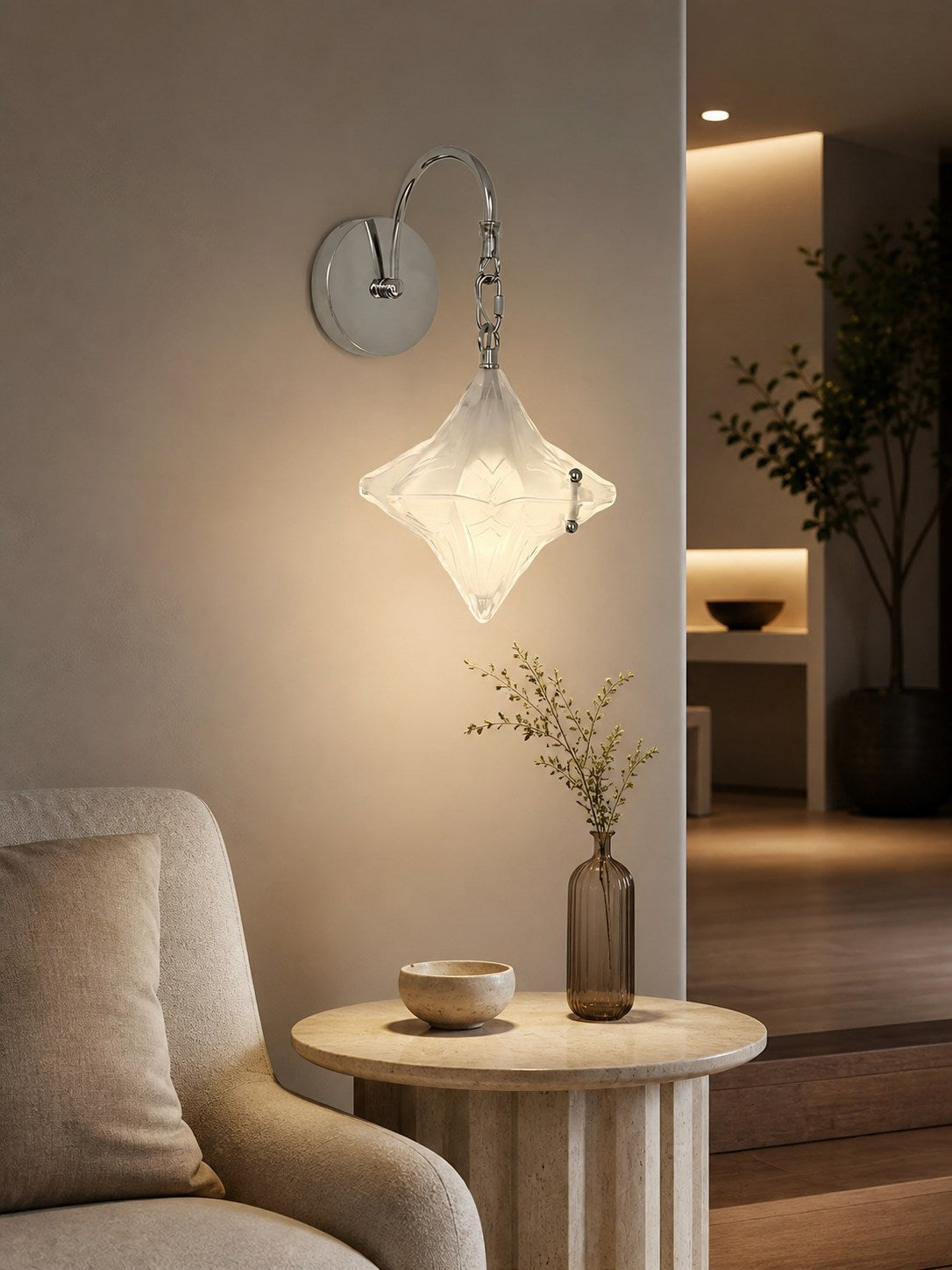 Art Deco Star Wall Sconce - Frosted Glass Light for Hallway - Astris Selene