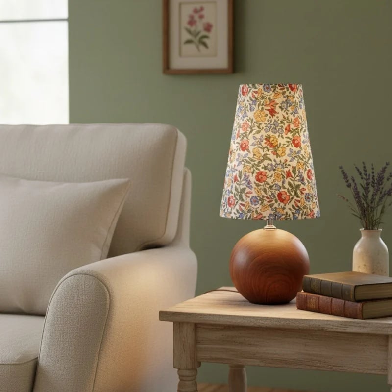 Florence Decorative Floral Table Lamp — Stylish Ambient Light with Wooden Detail for Home