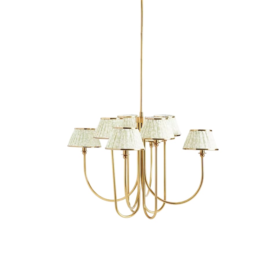 Ruchee Chandelier – Layered Fabric Shade Brass Ceiling Light for Dining or Living Spaces
