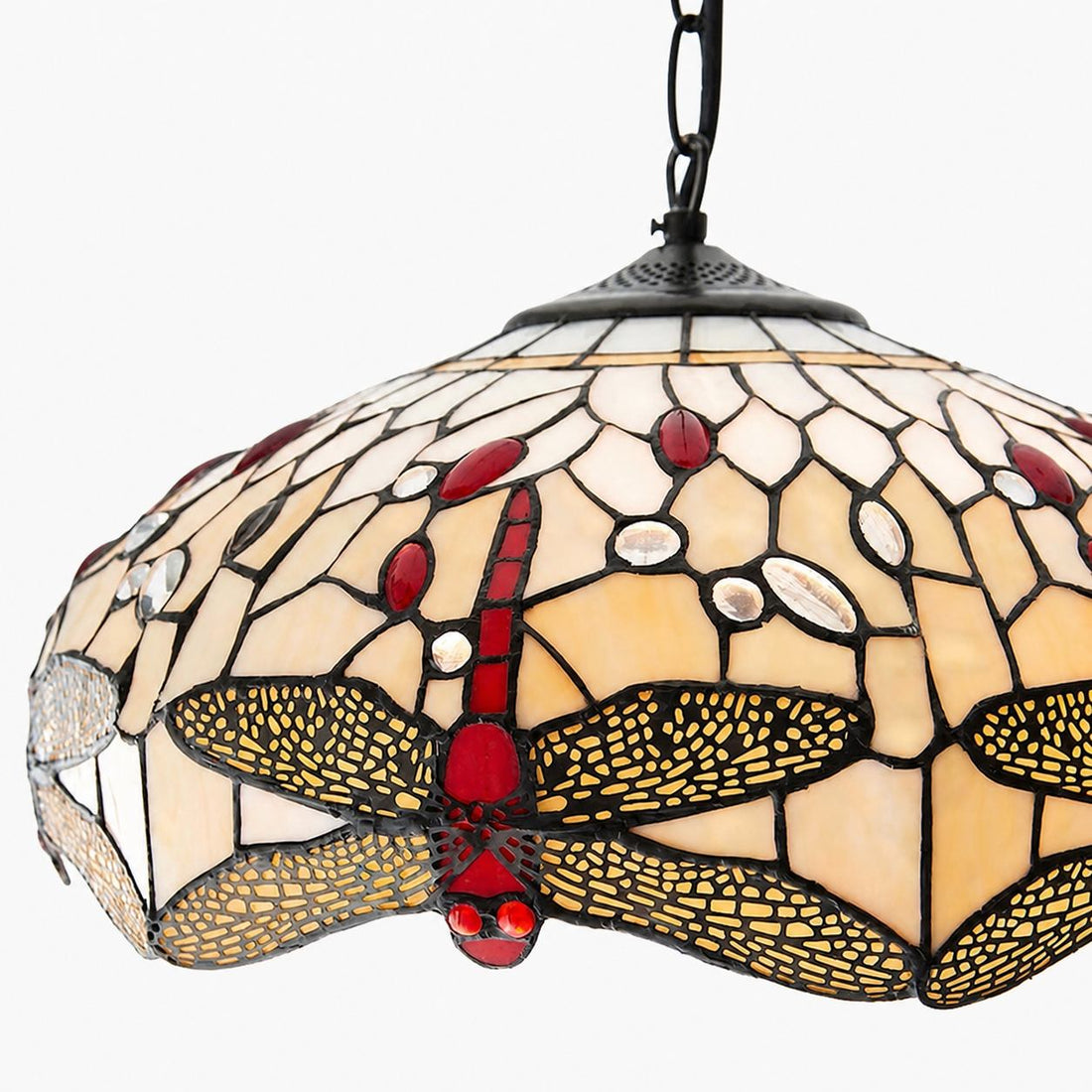 TF Dragonfly Tiffany Pendant Light – Art Nouveau Stained Glass Pendant for Living