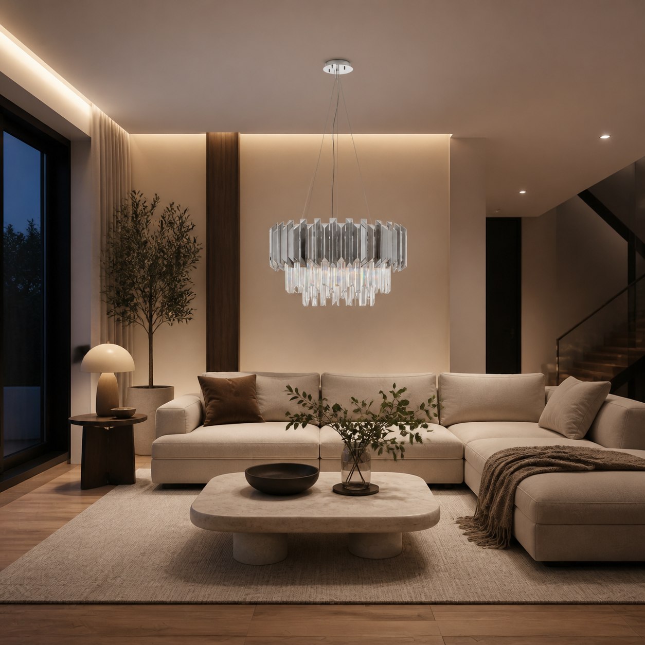 Virelia Contemporary Crystal Pendant Light – Layered Crystal Shade Ceiling Fixture for Dining or Living Room