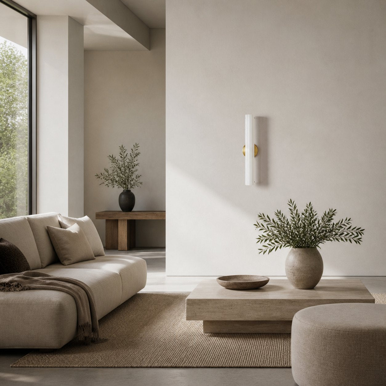 Trenia Steel Wall Sconce with Milky Glass Shade - Vertical Ribbed Design