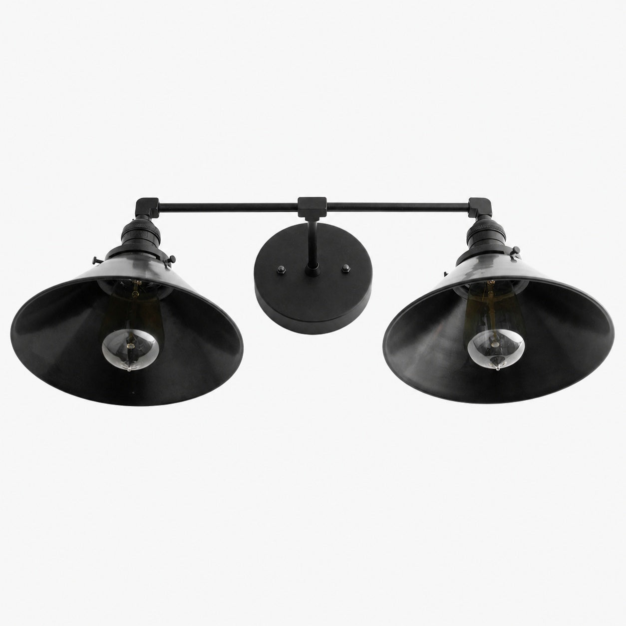Conique Metal Dual Black Sconce with Cone Shades - Industrial Vanity Wall Light for Mirror