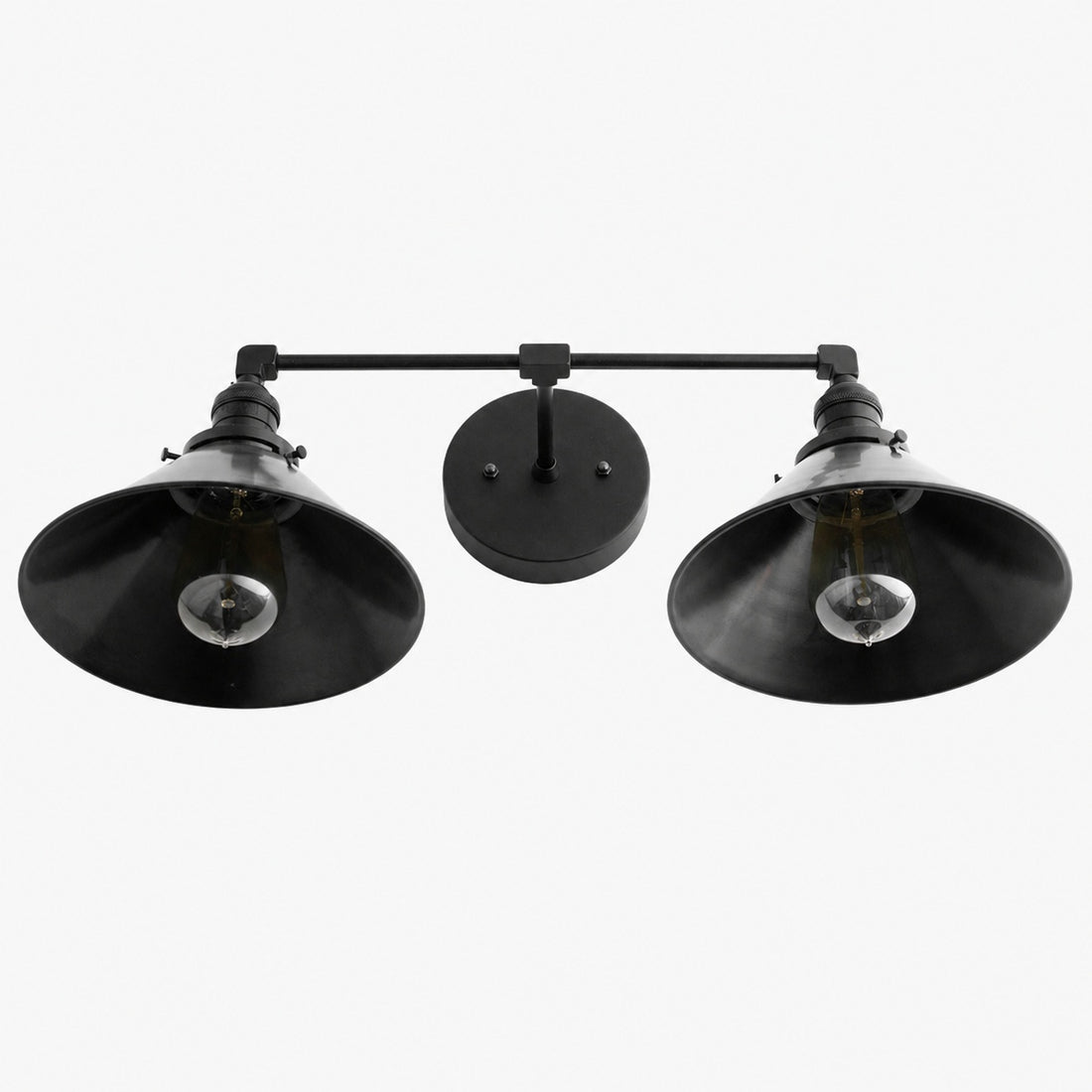 Conique Metal Dual Black Sconce with Cone Shades - Industrial Vanity Wall Light for Mirror