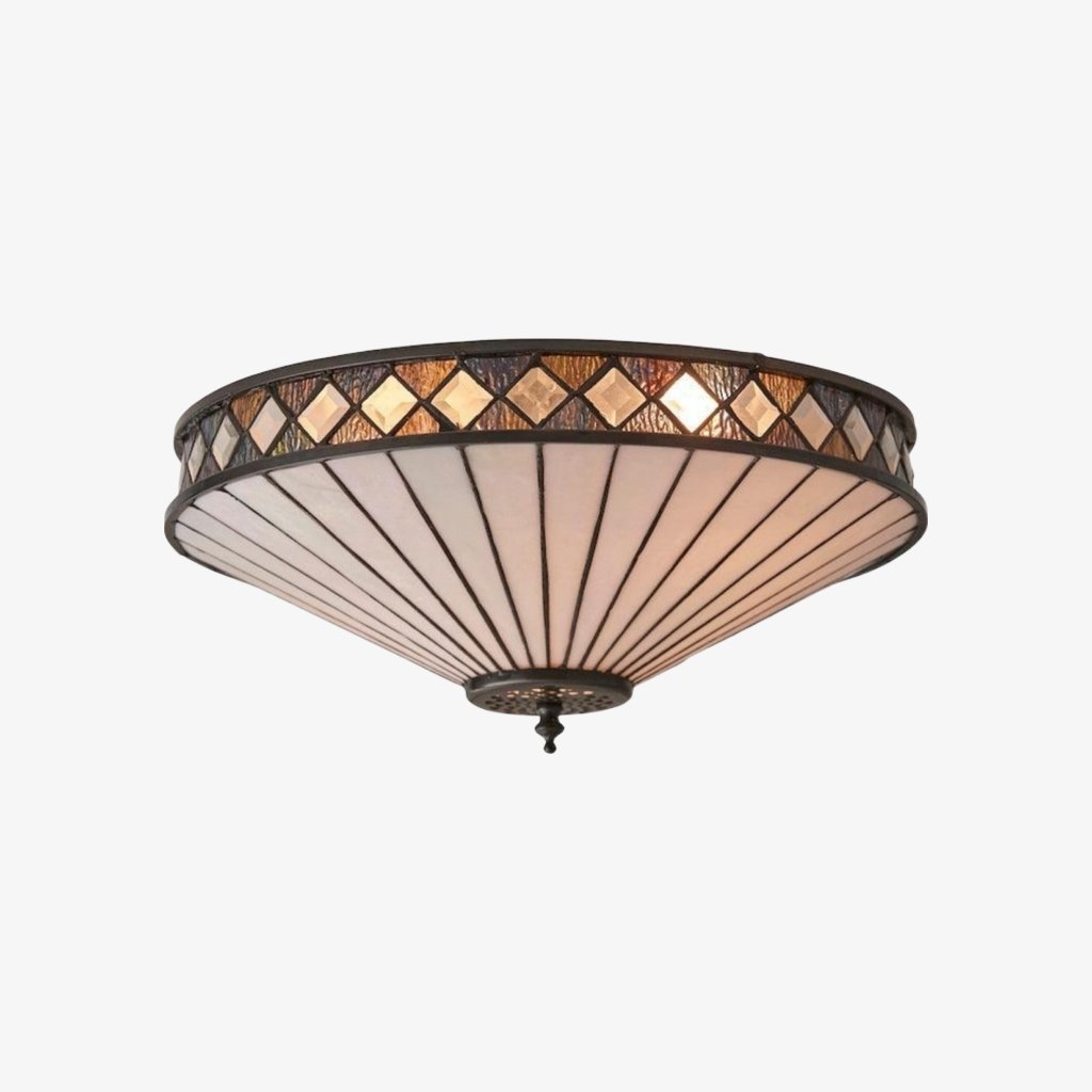 TF Fargo Geometric Flush Mount Light - Handcrafted Art Deco Stained Glass Lamp for Entryway