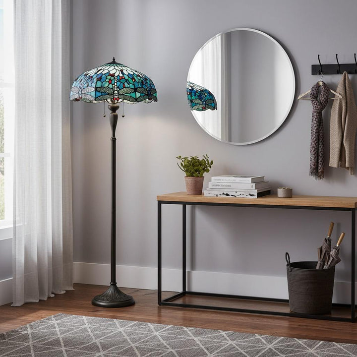 TF Dragonfly Motif Floor Lamp – Vintage Stained-Glass for Living Rooms