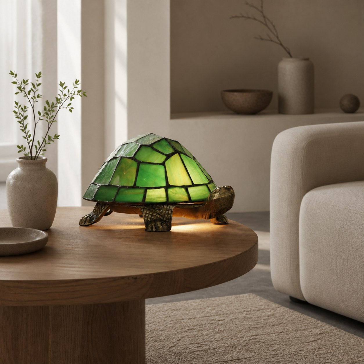 TiffStar Tortoise Pattern Stained Glass Table Lamp - Tiffany Style Decorative Light for Indoor Accent Lighting