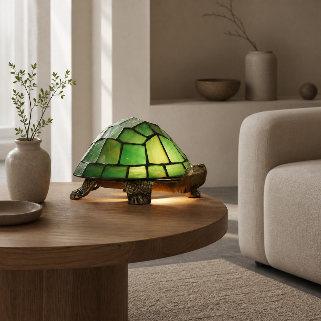 TiffStar Tortoise Pattern Stained Glass Table Lamp - Tiffany Style Decorative Light for Indoor Accent Lighting