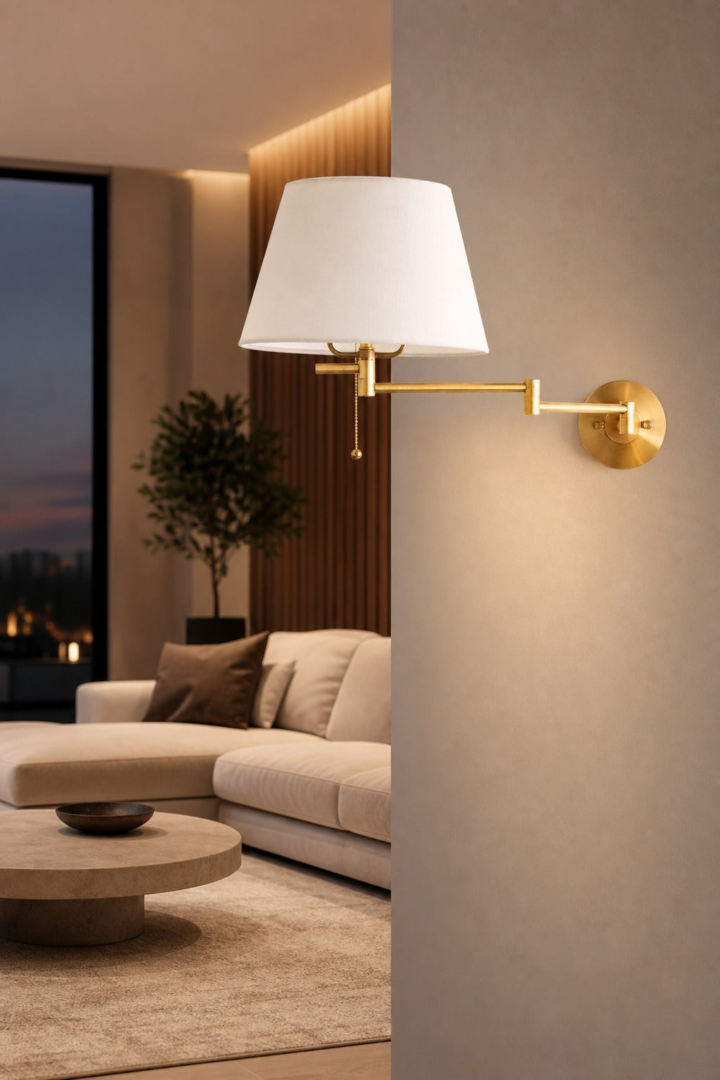 Ornato Luxe Brass Schoolhouse Sconce - Art Deco Wall Light with White Glass Shade