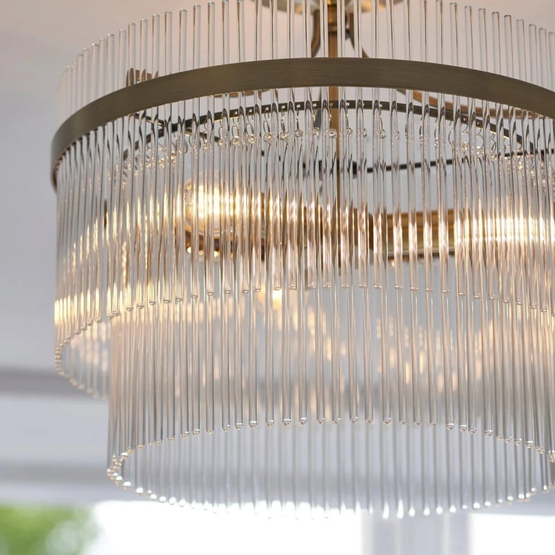 RibGlow Antique Brass 3-Light Ceiling Light with Clear Glass - Hallway or Bedroom