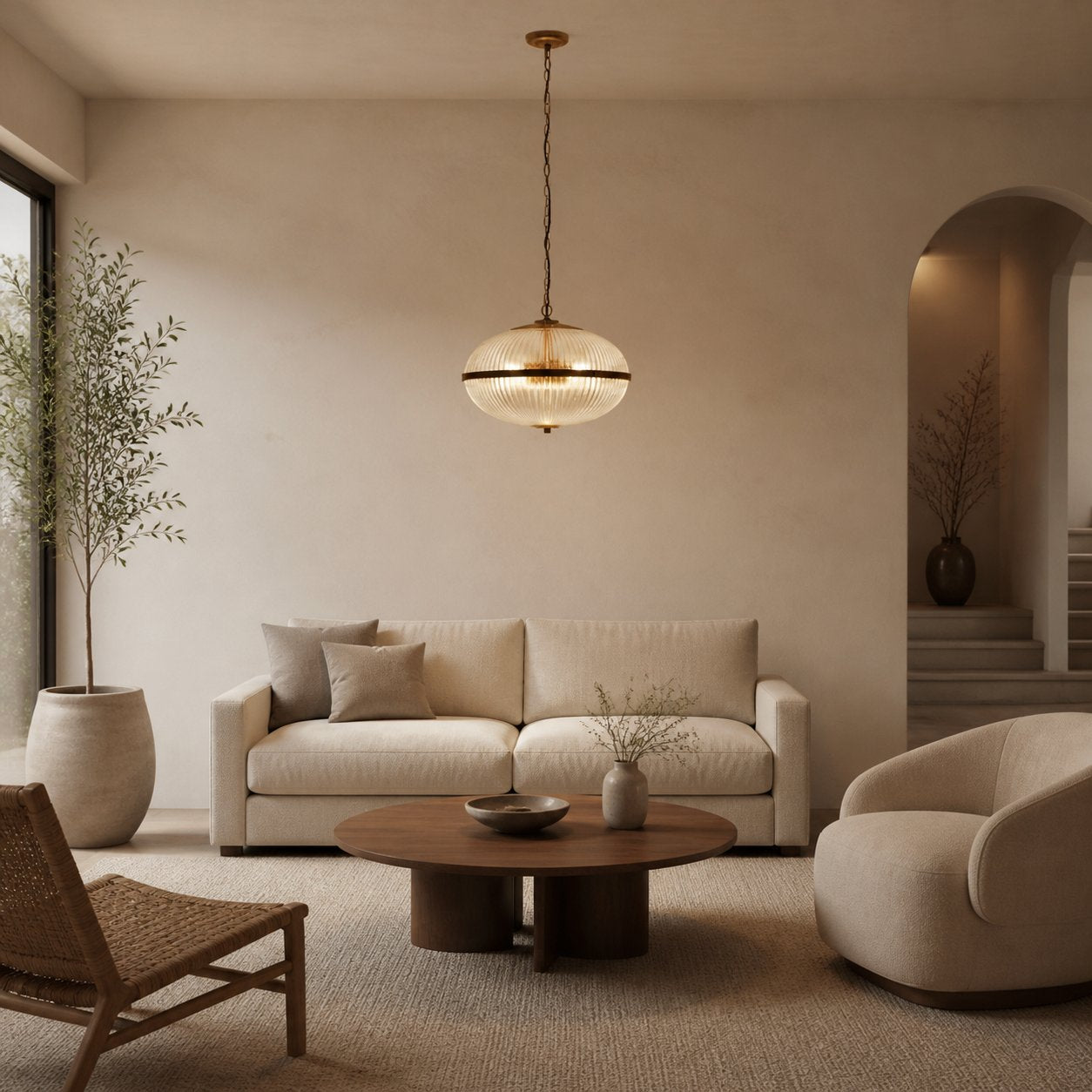 Luntra Contemporary Multi-Light Pendant with Textured Glass for Bedrooms and Hallways