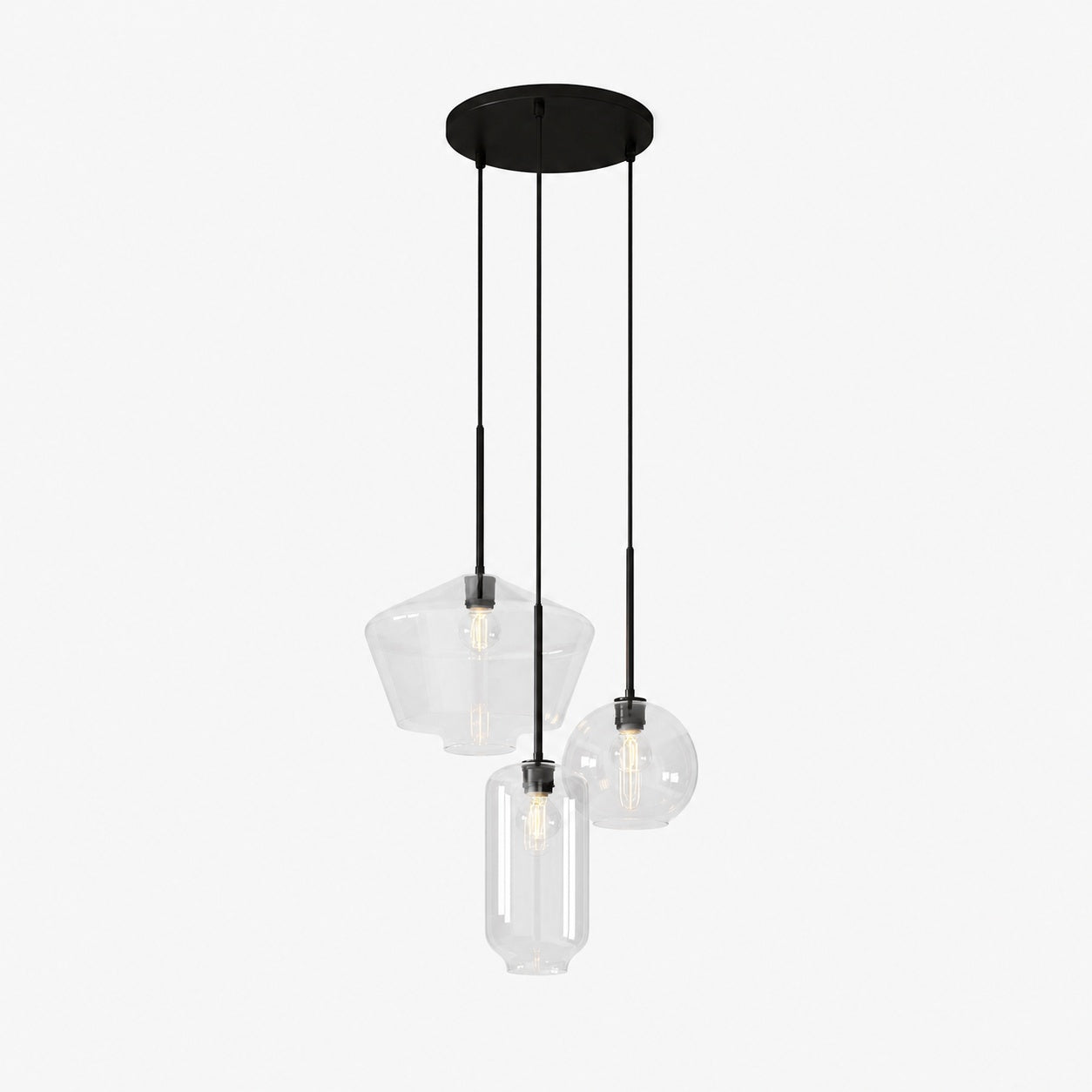 Merin Mixed Sculpture Glass and Metal Triple Chandelier