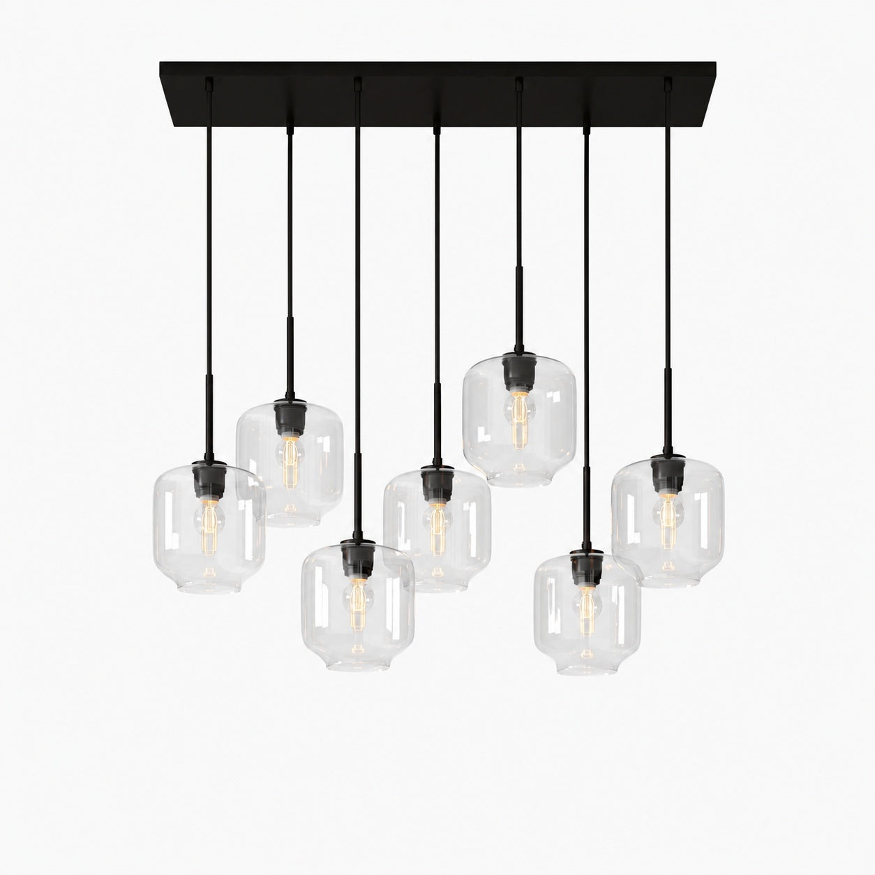 Lumivelle Sculptural 7-Light Chandelier – Adjustable Height Modern Glass Pendant