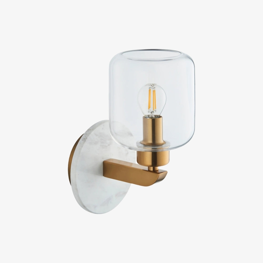 Korlisse Modern Marble Wall Light - Vintage Brass & Clear Glass Accent for Living Room and Hallway