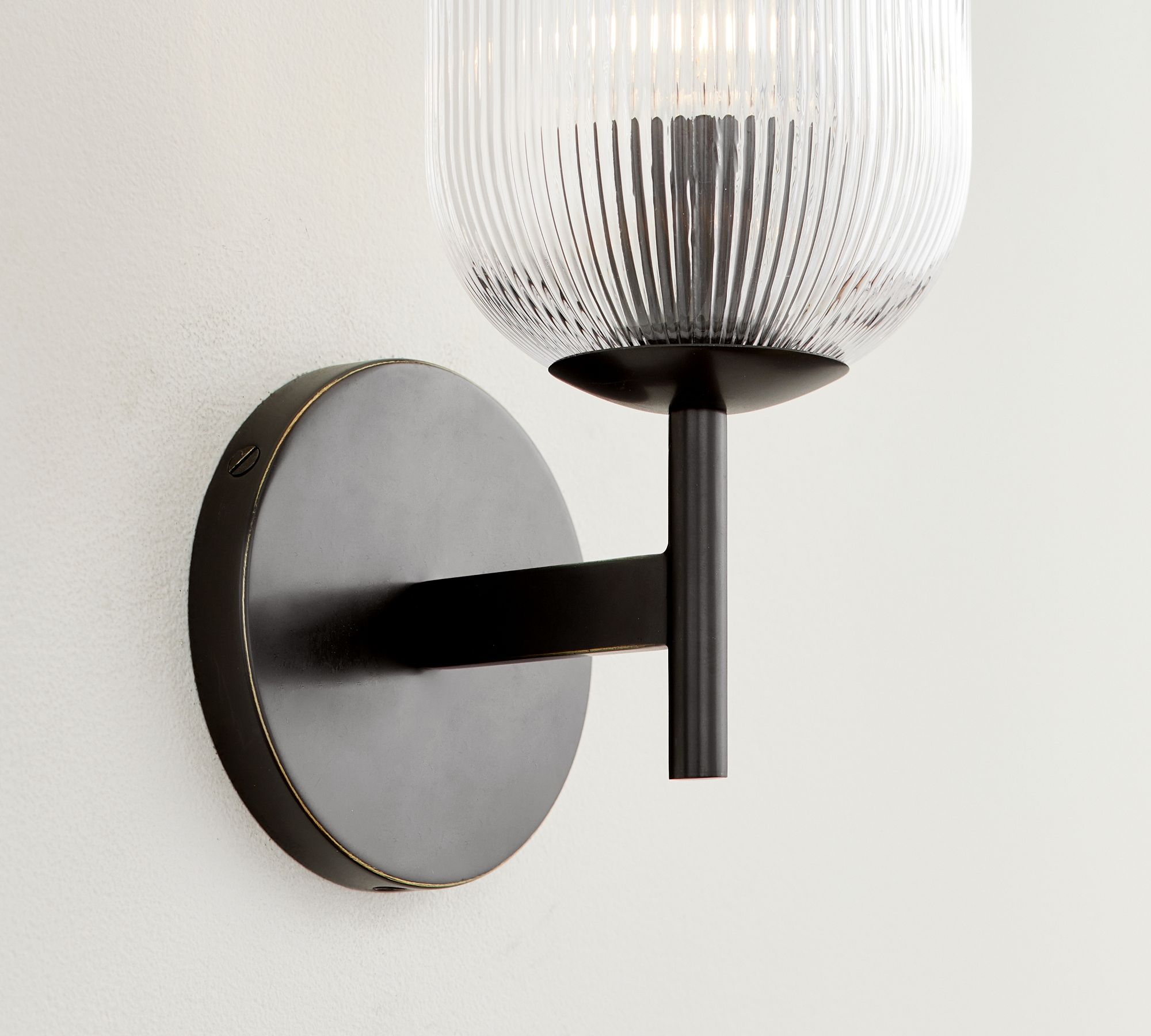 Bravira Ribbed Glass Sconce - Metal Wall Light with Clear Glass Shade