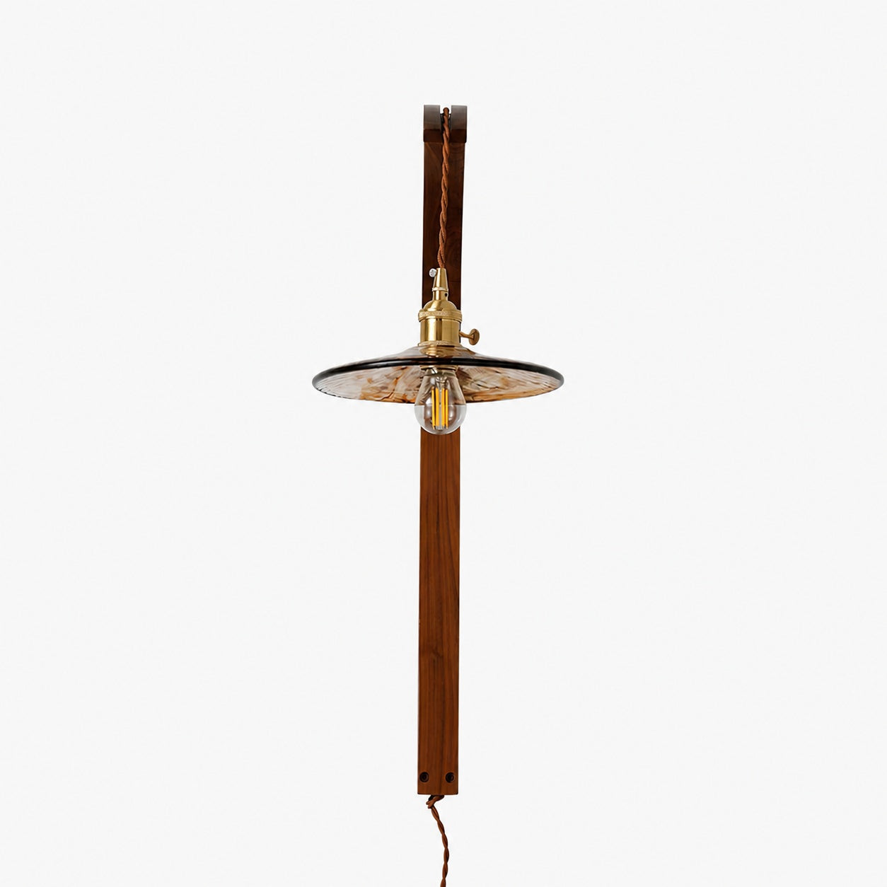 Curved Walnut Ceramic Plug-in Wall Light
