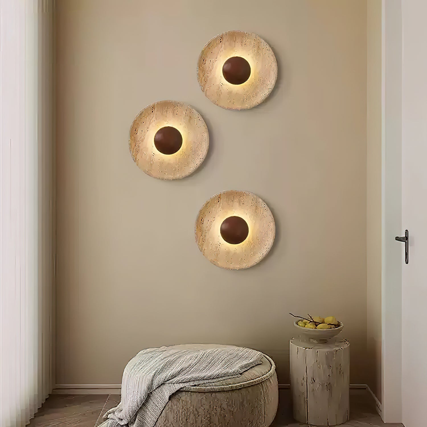 Medieval Yellow Travertine Wood Wall Lamp