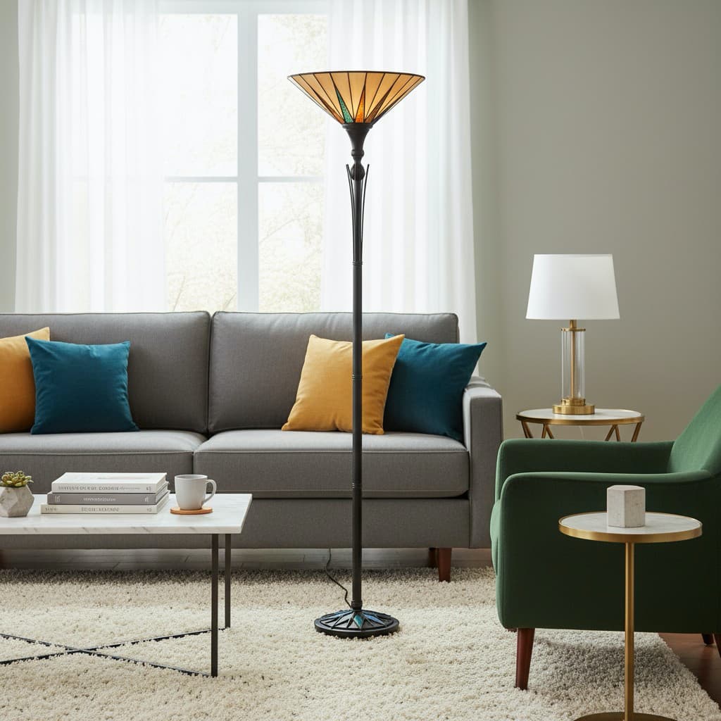 TF Dark Star Stained Glass Star Pattern Floor Lamp – Tiffany Style Uplighter for Living Rooms