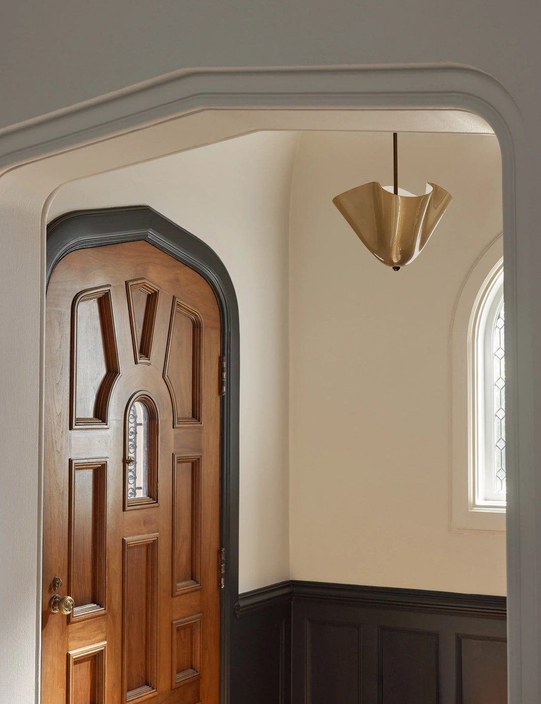 Bellina Radner Pendant Light – Colored Glass Shade with Brass Detail for Modern Spaces