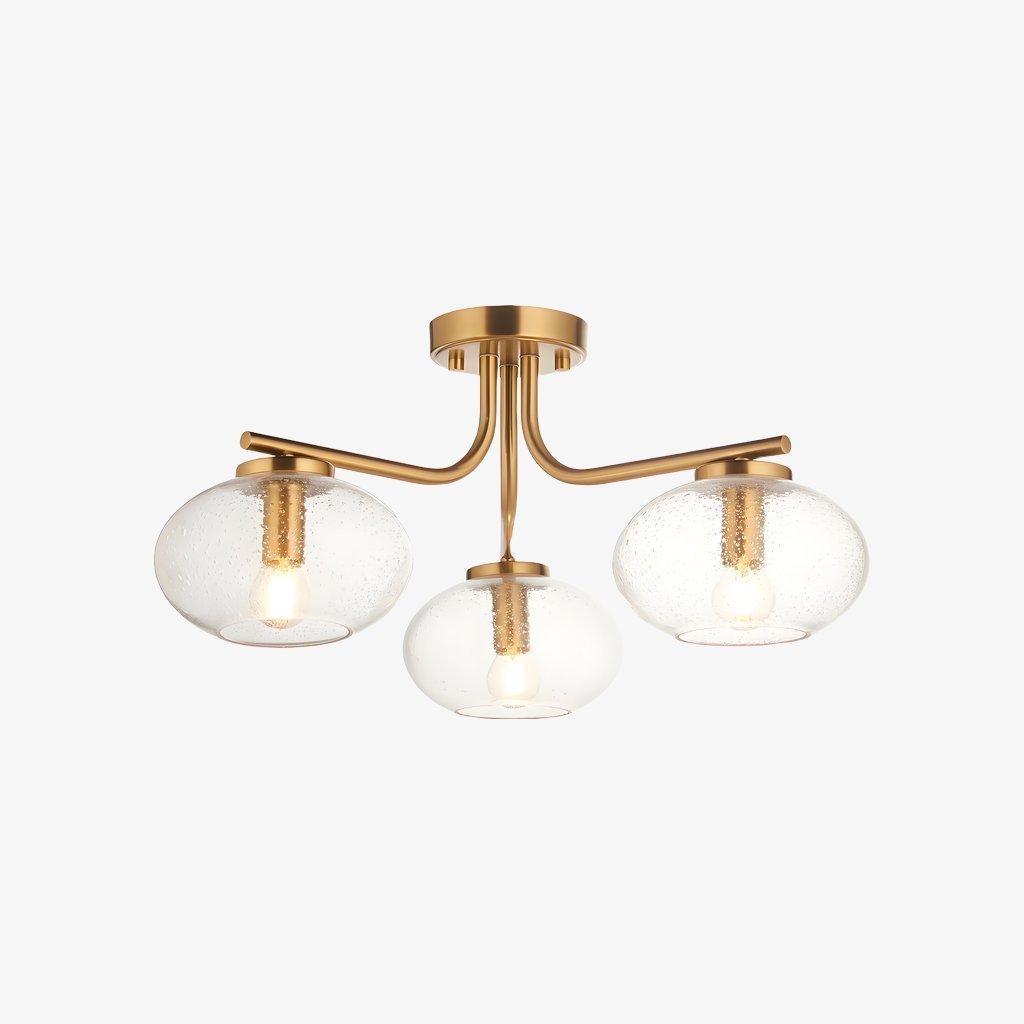Bublaris Bubble-Glass Semi-Flush Ceiling Light - Curved Brass Arms for Living Room or Hallway
