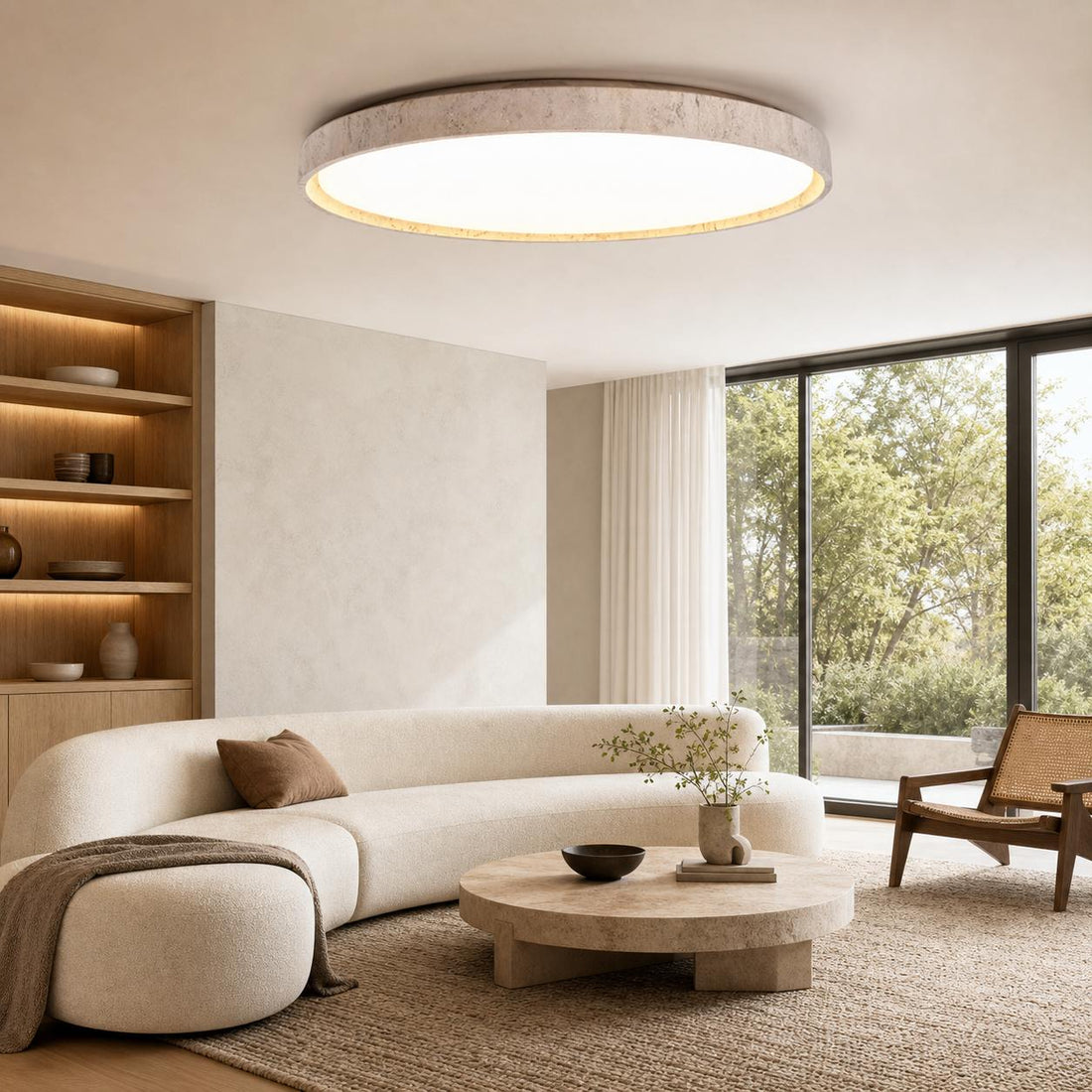 Ultra-thin Round Travertine Ceiling Lamp