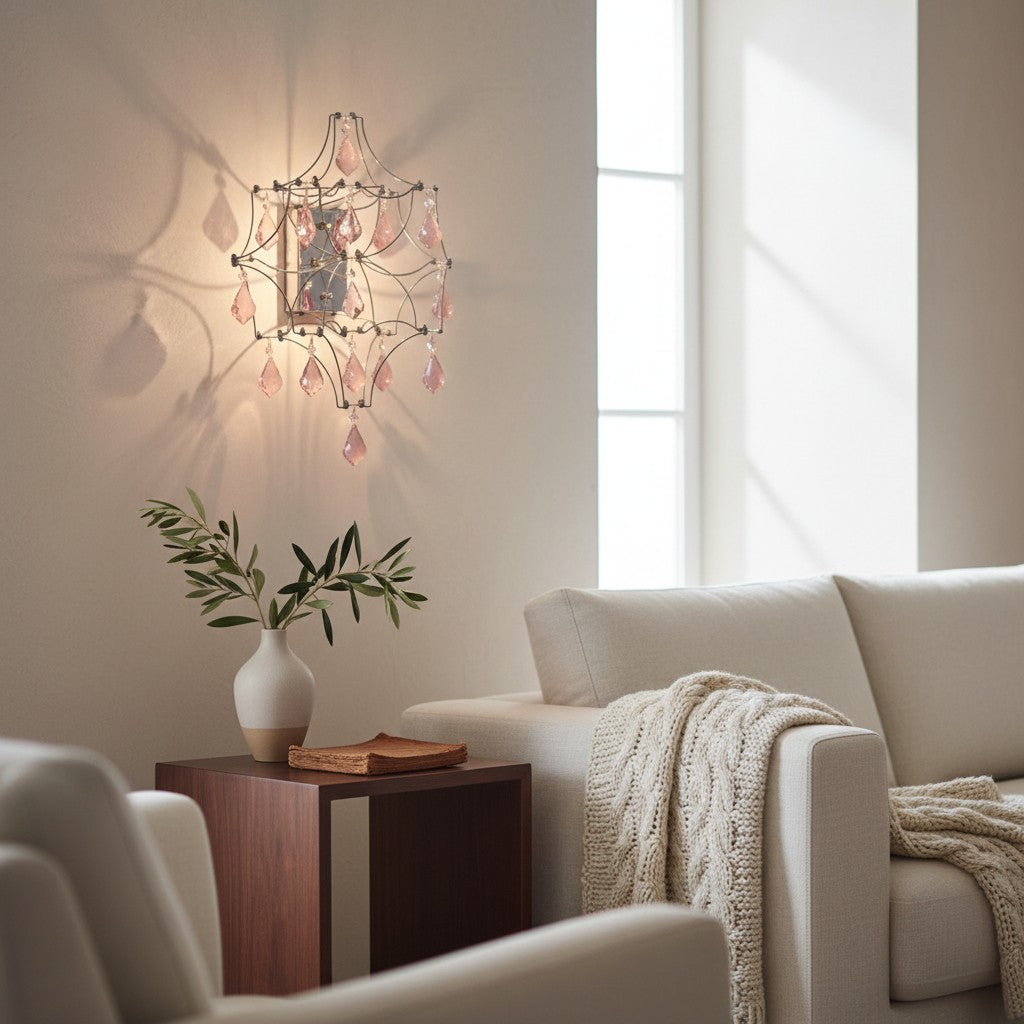 Crynora Crystal Cascade Wall Sconce - Sparkling Firefly Effect LED Light for Bedroom or Living Room