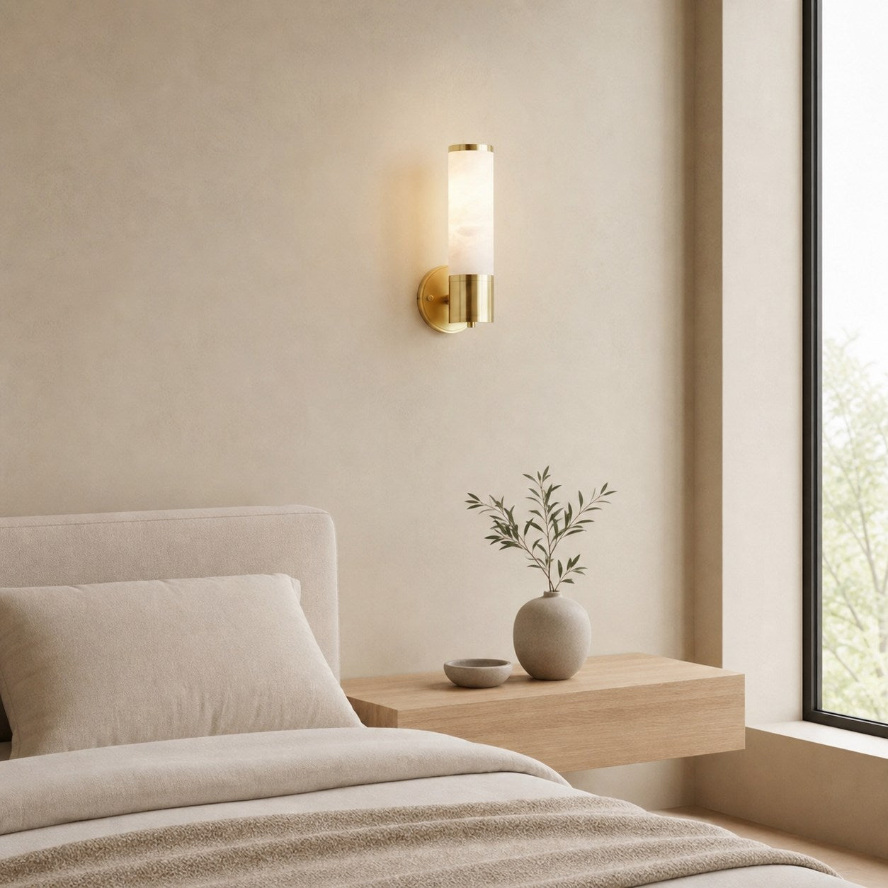 Nexorae Modern Alabaster Wall Lamp Sculptural Vertical Design For Living Room Bedroom Hallway