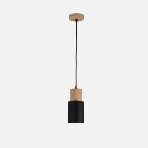 Metallic Pendant Light with Wooden Accents