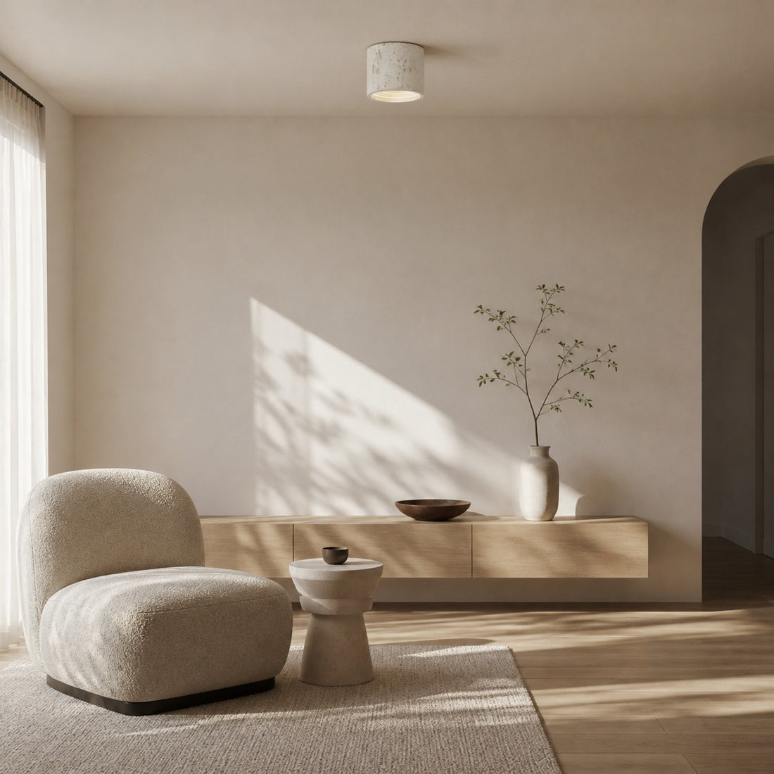 Sabiara Wabi-Sabi Cylindrical Ceiling Lamp - Soft Diffused Ceiling Fixture for Bedrooms and Living Rooms