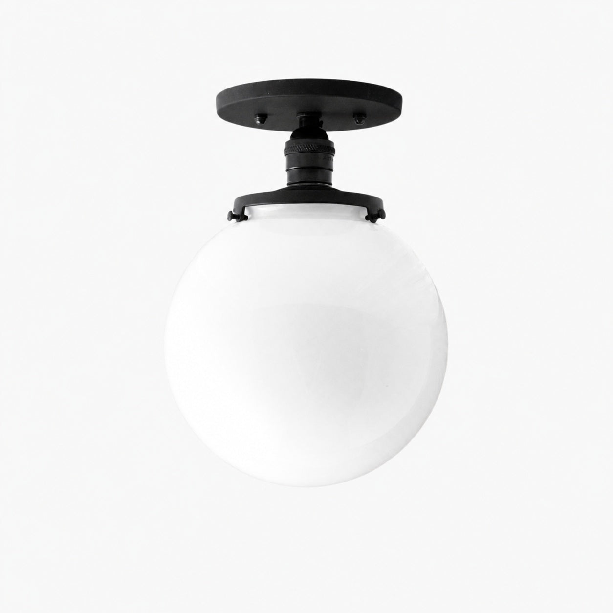 Glorica Glass Mid Century Semi Flush Ceiling Light - White Opal Glass Globe Fixture