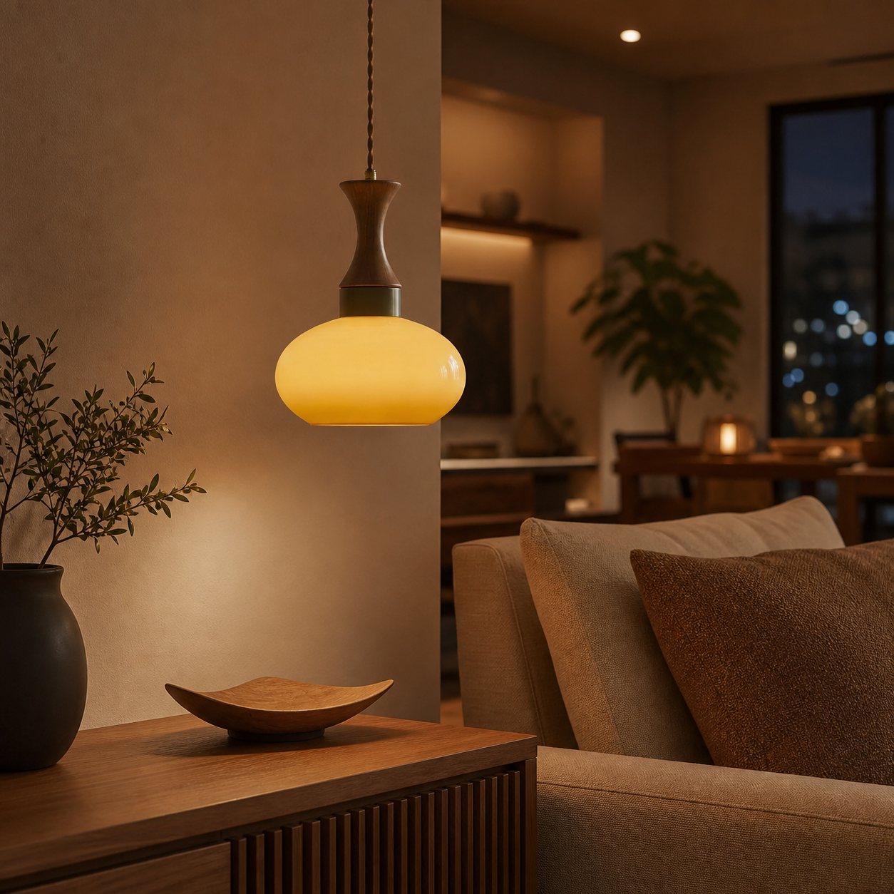 Velora Scandinavian Farmhouse Pendant with Glass Shade Modern Plug-In Design