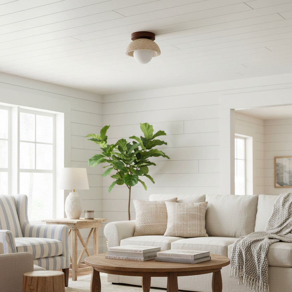 Travira Ceiling Light Textured Bowl Design Flush Mount Ceiling Lamp - Organic Style for Living Rooms