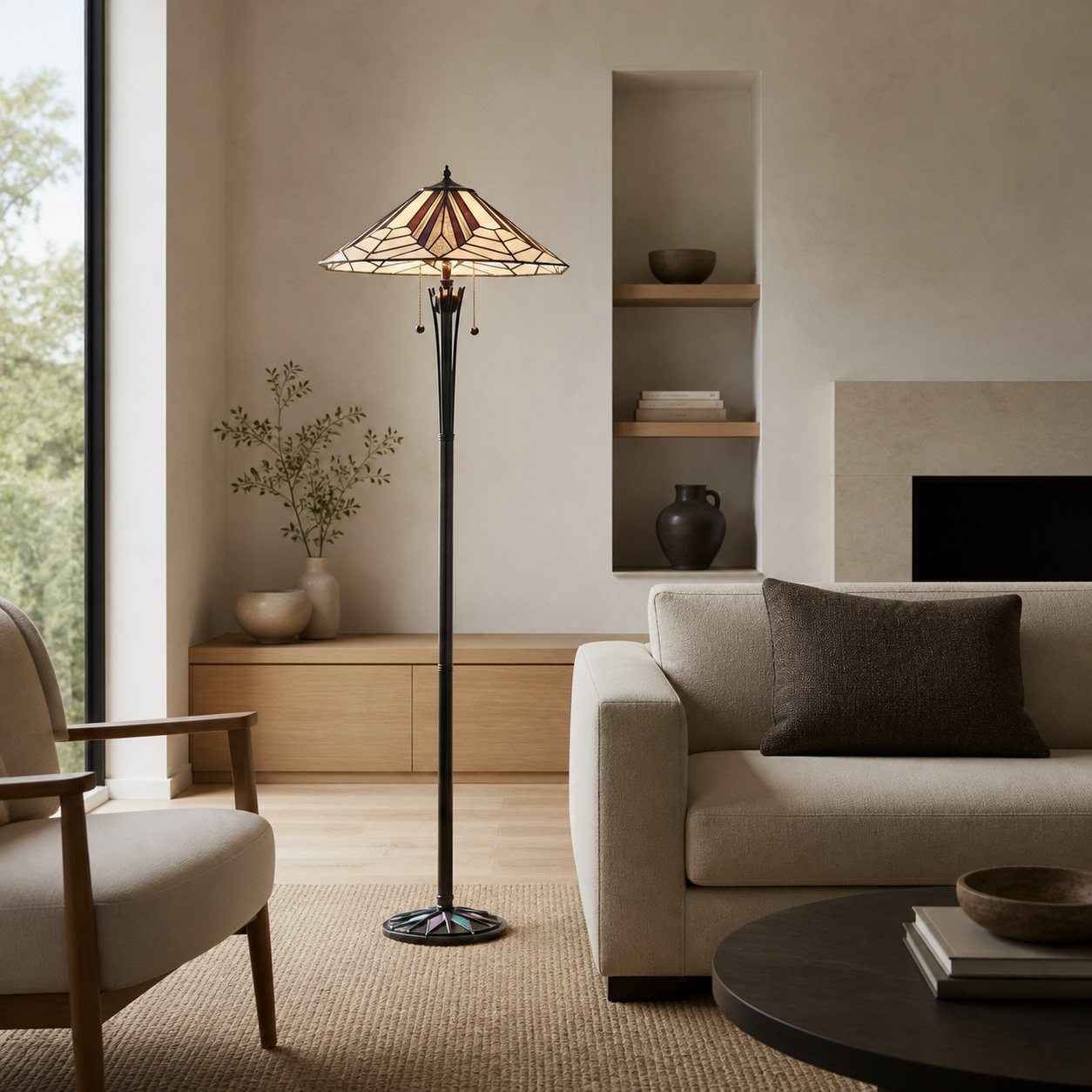 TF Astoria Art Deco Stained Glass Floor Lamp – Geometric Design Standing Light for Living Room