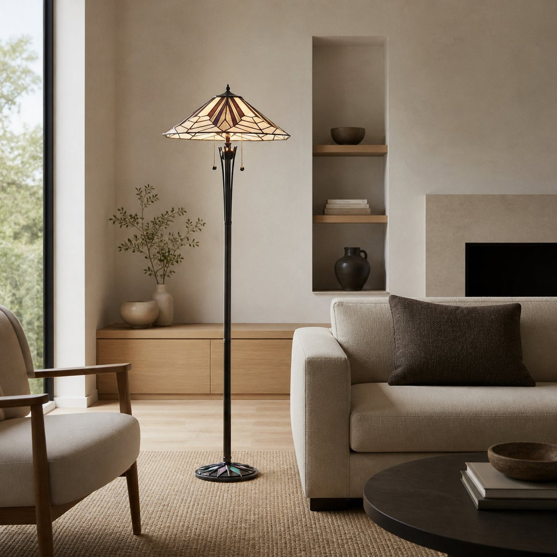 TF Astoria Art Deco Stained Glass Floor Lamp – Geometric Design Standing Light for Living Room