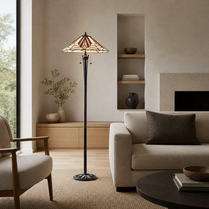 TF Astoria Art Deco Stained Glass Floor Lamp – Geometric Design Standing Light for Living Room