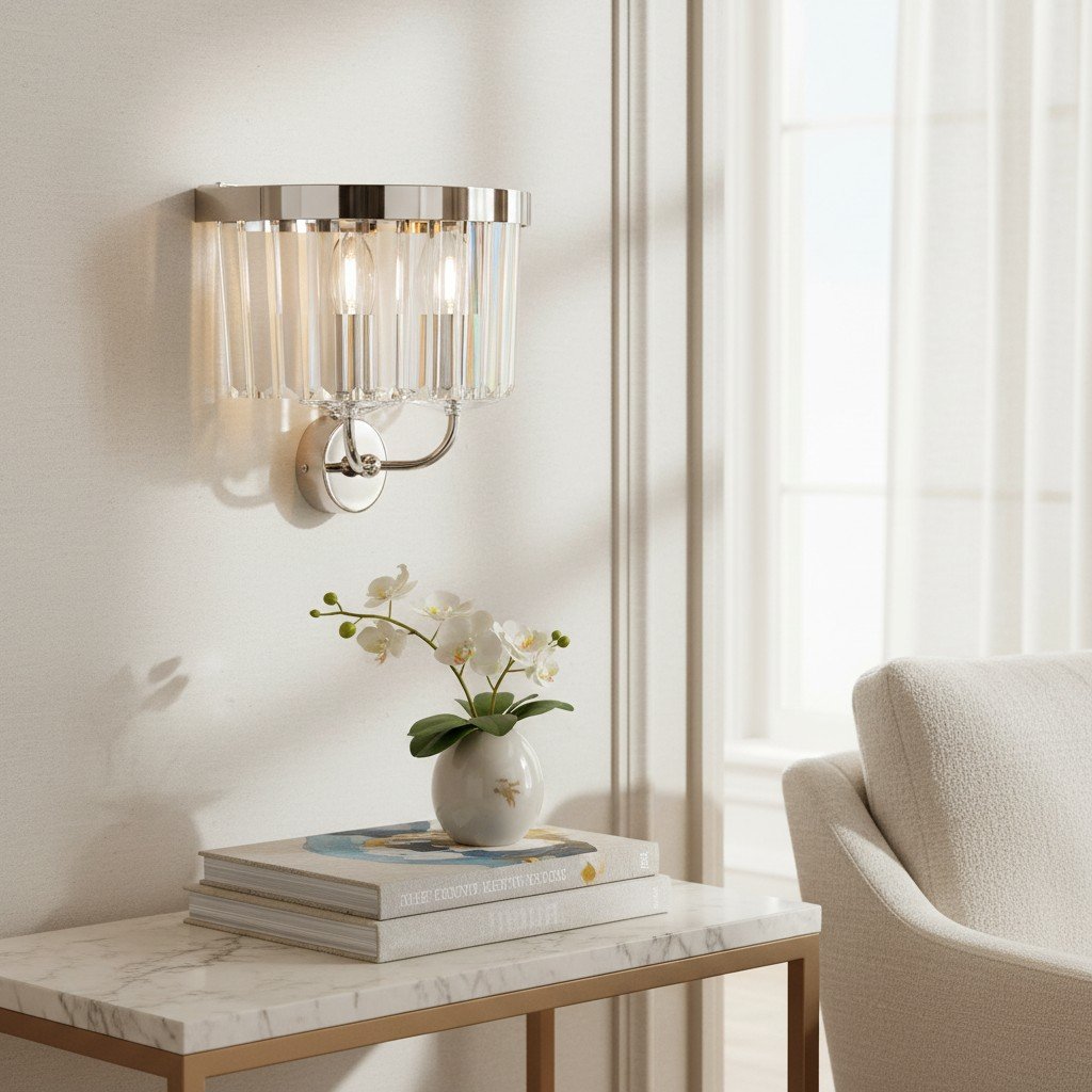 Beveline Faceted Clear Cut Glass Wall Light - Classic metal sconce for hallway and living room