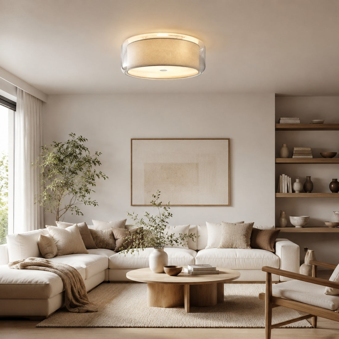 Bauhaus Glass Fabric Flush Mount Ceiling Light