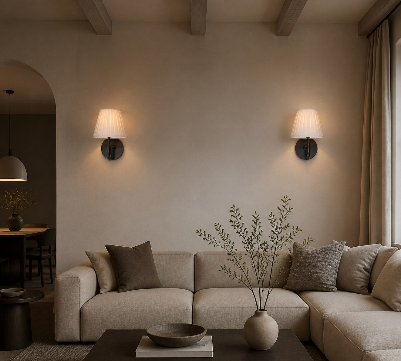 Dumora Linen Drum Ceiling Light - Flush Mount Iron Fixture with Fabric Shade