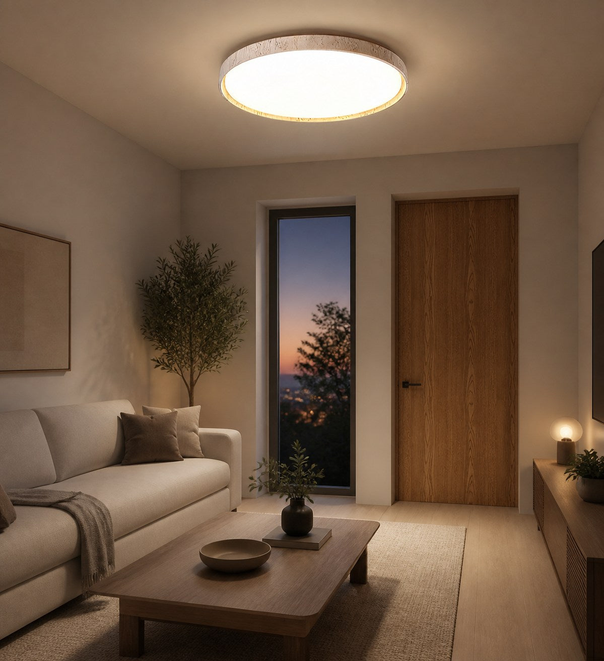 Ultra-thin Round Travertine Ceiling Lamp