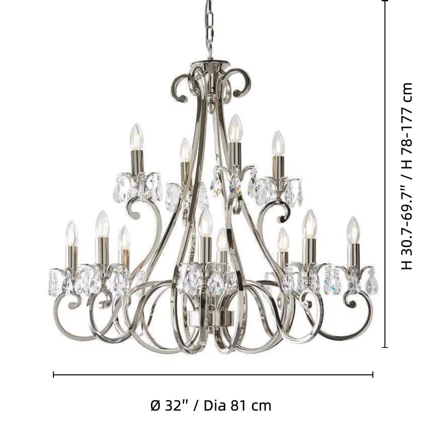 Talonis Crystal Chandelier - Traditional Candle-Style Brass and Nickel for Living Room and Dining Room